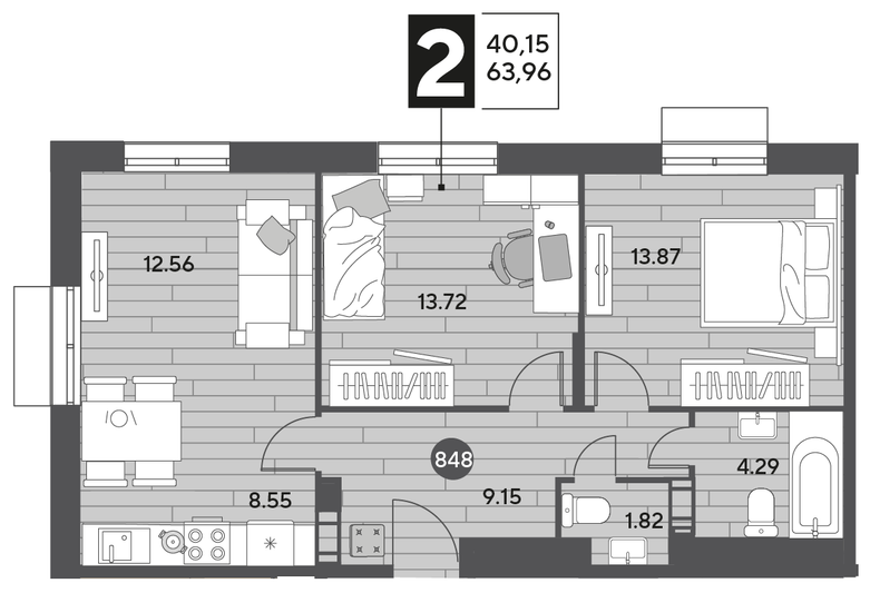 Продажа 2-комнатной квартиры 64 м², 4/9 этаж