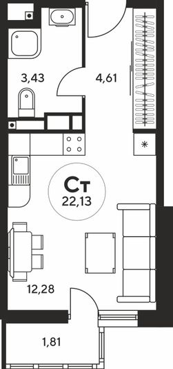 Продажа квартиры-студии 22 м², 25/25 этаж
