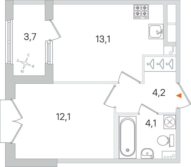 Продажа 1-комнатной квартиры 35,3 м², 2/4 этаж