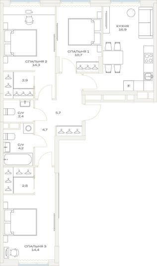 Продажа 3-комнатной квартиры 79,5 м², 4/23 этаж