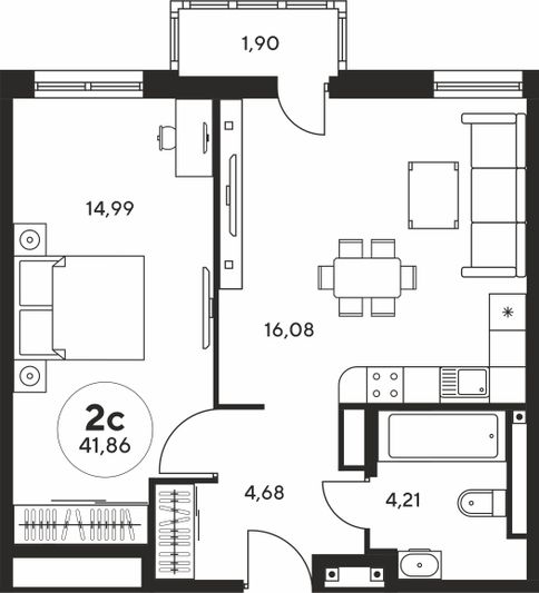 Продажа 2-комнатной квартиры 41,7 м², 23/25 этаж
