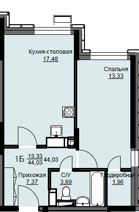 Продажа 1-комнатной квартиры 44 м², 2/17 этаж