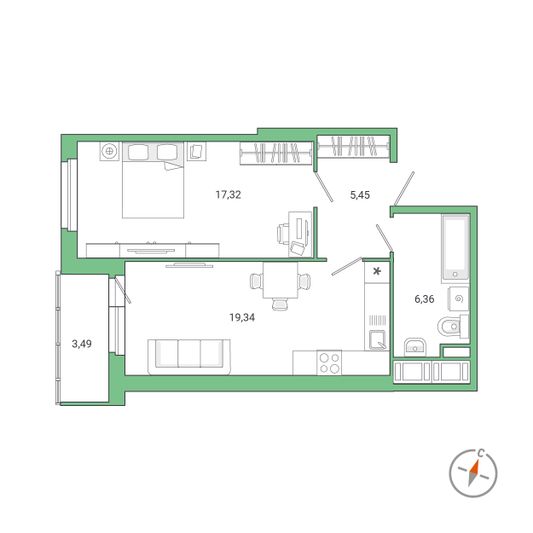 Продажа 1-комнатной квартиры 50,2 м², 14/24 этаж