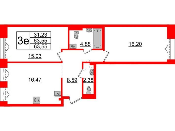 Продажа 2-комнатной квартиры 63,5 м², 3/7 этаж