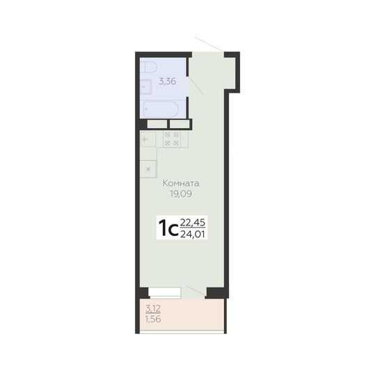 Продажа 1-комнатной квартиры 24 м², 2/18 этаж