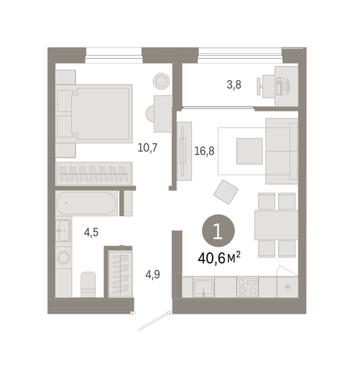 Продажа 1-комнатной квартиры 40,6 м², 2/9 этаж