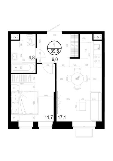 Продажа 1-комнатной квартиры 39,6 м², 2/19 этаж
