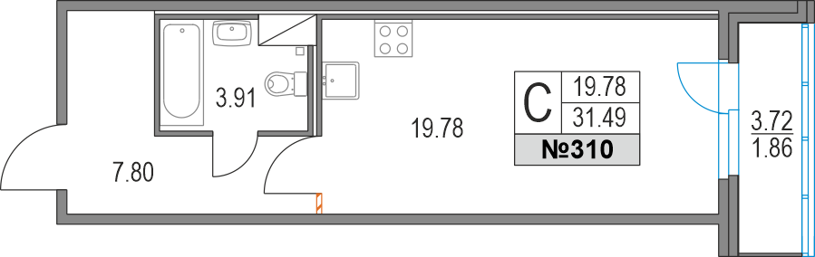 Продажа квартиры-студии 31,5 м², 6/19 этаж
