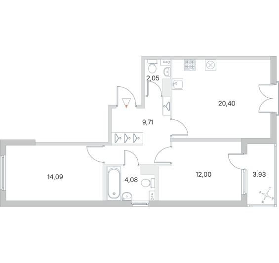 Продажа 2-комнатной квартиры 64,3 м², 4/4 этаж
