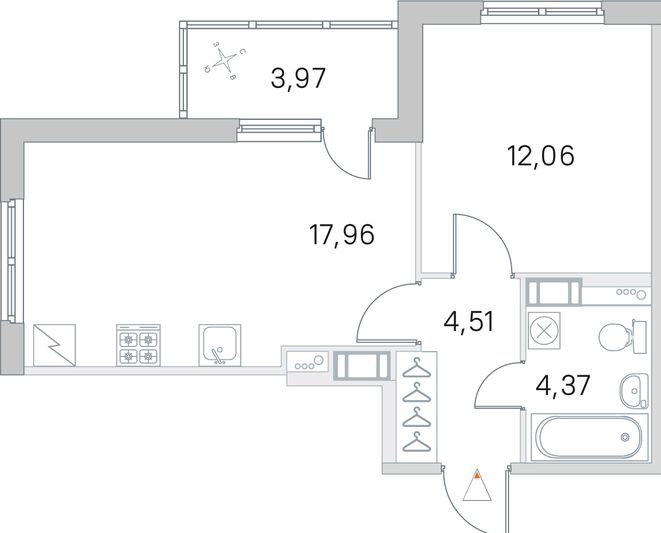 Продажа 1-комнатной квартиры 40,9 м², 4/5 этаж