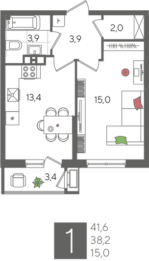 Продажа 1-комнатной квартиры 41,6 м², 9/24 этаж