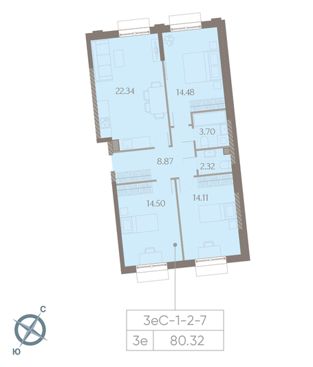 Продажа 3-комнатной квартиры 80,3 м², 7/23 этаж