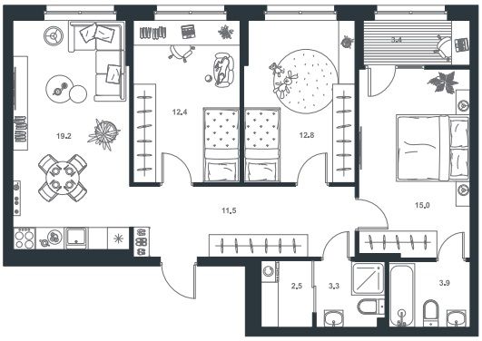 Продажа 3-комнатной квартиры 84 м², 9/18 этаж