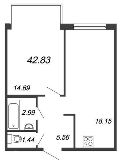 Продажа 2-комнатной квартиры 42,8 м², 4/4 этаж