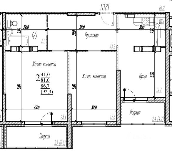 Продажа 2-комнатной квартиры 92,3 м², 20/21 этаж