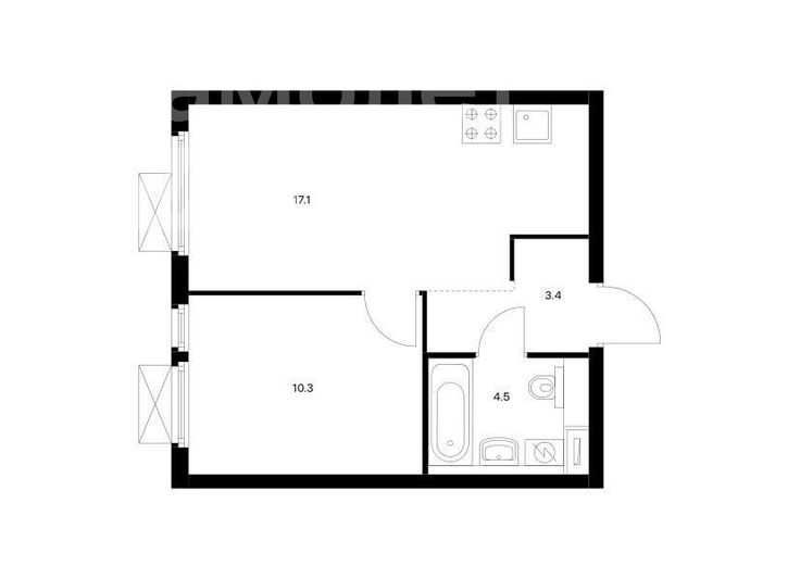 Продажа 1-комнатной квартиры 35,3 м², 14/33 этаж