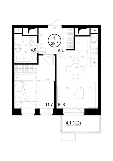 Продажа 1-комнатной квартиры 39,1 м², 6/19 этаж