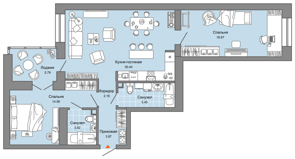 Продажа 2-комнатной квартиры 82 м², 5/7 этаж