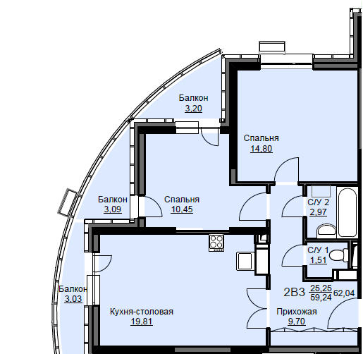 Продажа 2-комнатной квартиры 62 м², 15/17 этаж