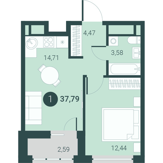 Продажа 1-комнатной квартиры 37,8 м², 3/10 этаж