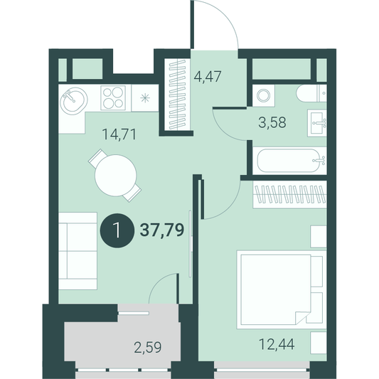 Продажа 1-комнатной квартиры 37,8 м², 13/10 этаж