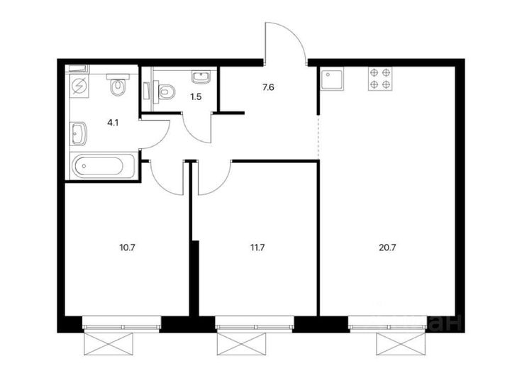 Продажа 2-комнатной квартиры 56,3 м², 12/33 этаж
