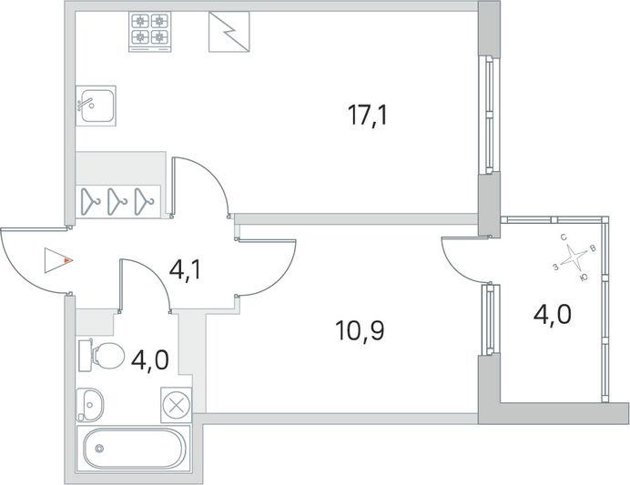 Продажа 1-комнатной квартиры 38,1 м², 3/5 этаж