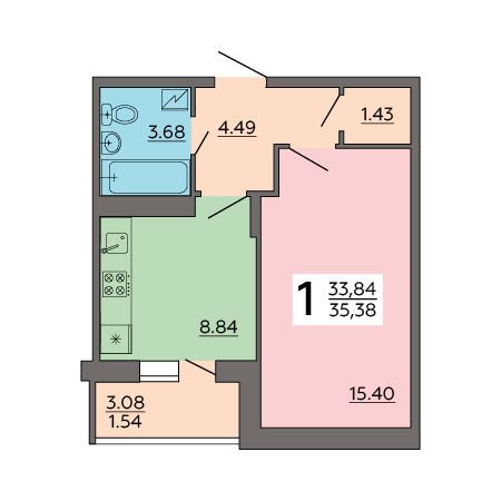 Продажа 1-комнатной квартиры 35,4 м², 6/18 этаж