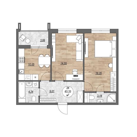 Продажа 2-комнатной квартиры 67,3 м², 3/10 этаж
