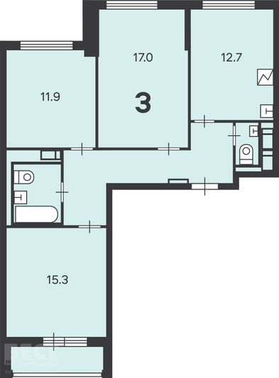 Продажа 3-комнатной квартиры 73,9 м², 2/14 этаж