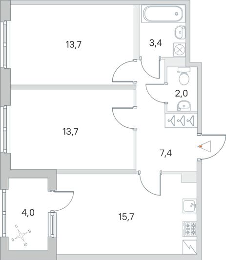 Продажа 2-комнатной квартиры 57,9 м², 1/5 этаж