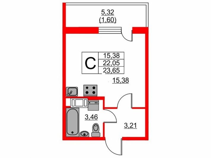 Продажа квартиры-студии 23,6 м², 7/19 этаж