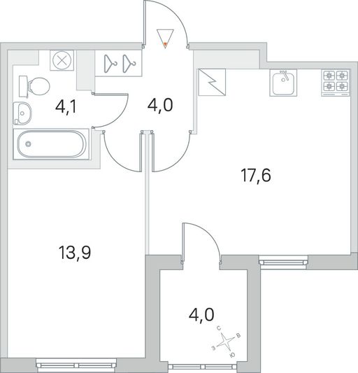 Продажа 1-комнатной квартиры 41,6 м², 2/5 этаж
