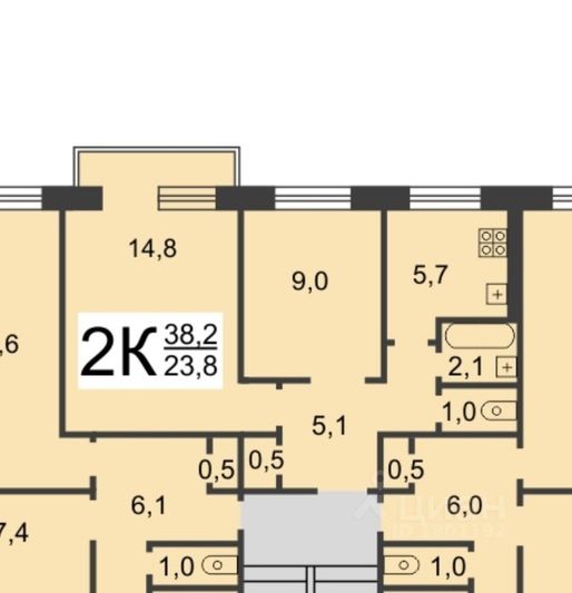 Продажа 2-комнатной квартиры 39 м², 2/5 этаж