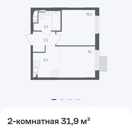 Продажа 2-комнатной квартиры 31,9 м², 3/18 этаж