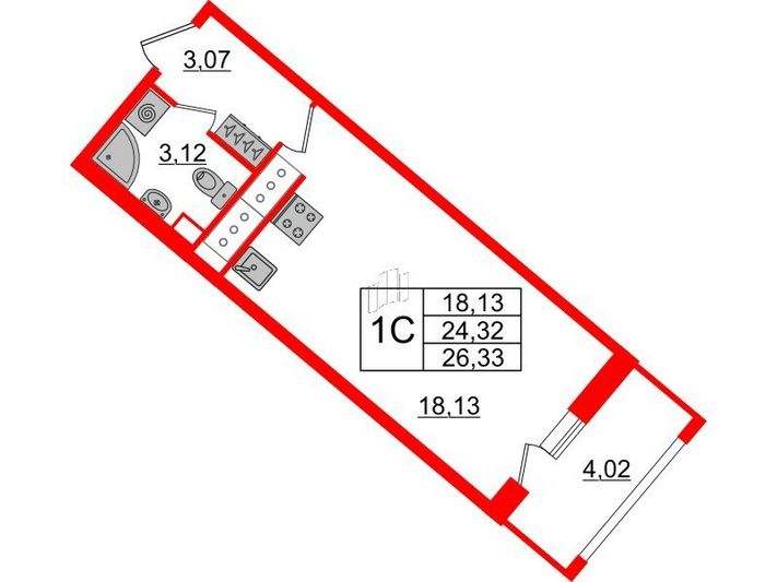 Продажа квартиры-студии 24,3 м², 18/18 этаж