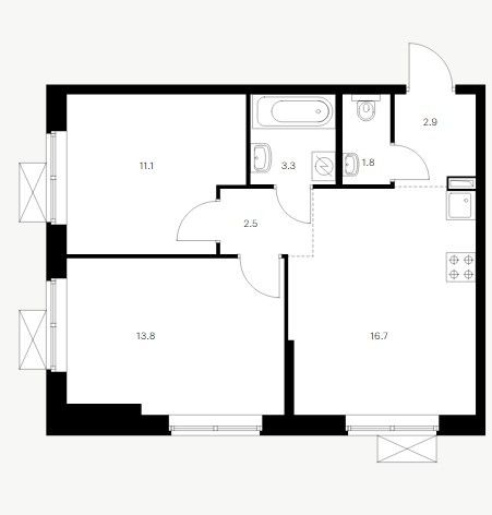 Продажа 2-комнатной квартиры 52,1 м², 10/16 этаж