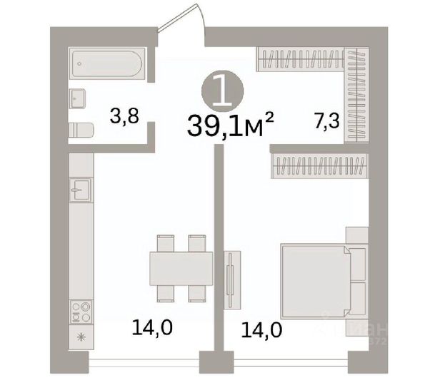 Продажа 2-комнатной квартиры 39,1 м², 2/13 этаж