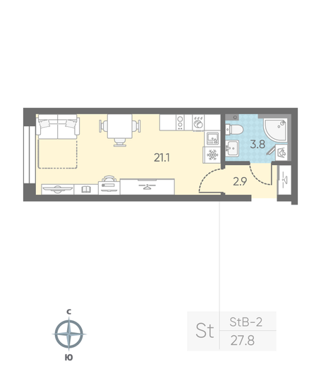 Продажа квартиры-студии 27,8 м², 2/11 этаж