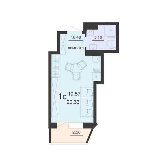 Продажа 1-комнатной квартиры 20,3 м², 16/20 этаж