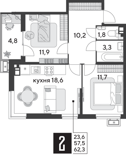 Продажа 2-комнатной квартиры 62,3 м², 8/9 этаж