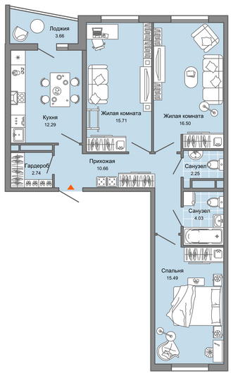 Продажа 3-комнатной квартиры 82 м², 2/9 этаж