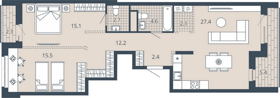 Продажа 2-комнатной квартиры 88,9 м², 9/23 этаж