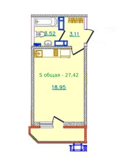 Продажа квартиры-студии 27,4 м², 14/25 этаж