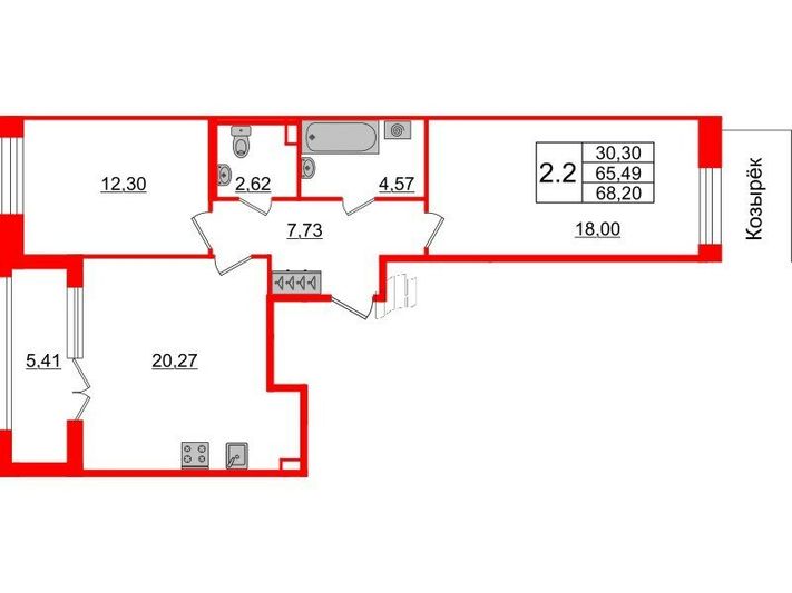 Продажа 2-комнатной квартиры 65,5 м², 2/12 этаж