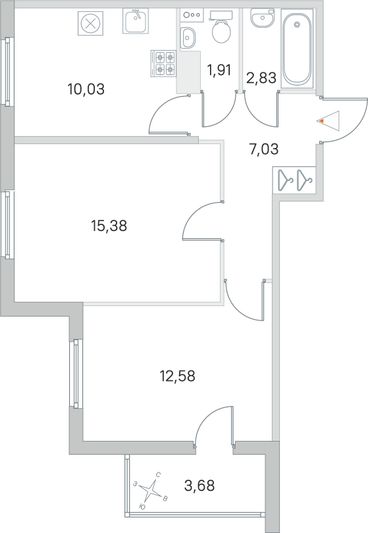 Продажа 2-комнатной квартиры 51,6 м², 2/4 этаж