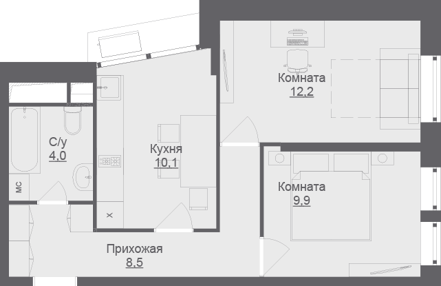 Продажа 2-комнатной квартиры 44,7 м², 10/17 этаж
