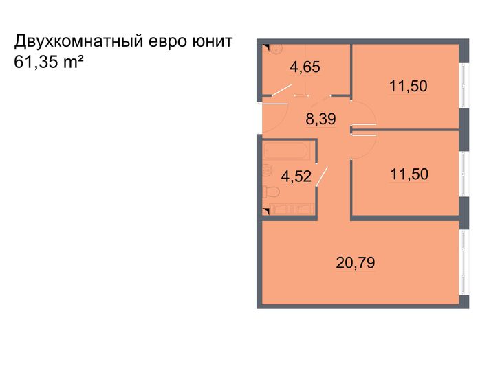 Продажа 2-комнатной квартиры 61,3 м², 20/24 этаж