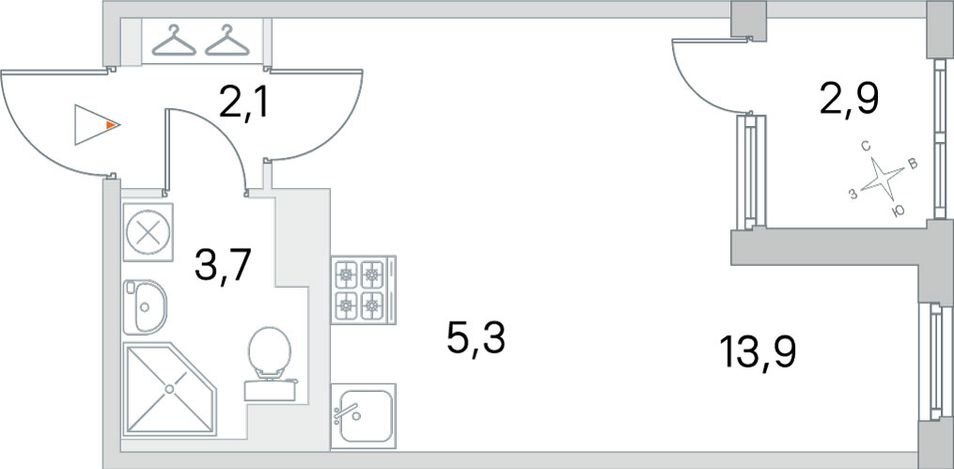 Продажа квартиры-студии 26,5 м², 2/5 этаж