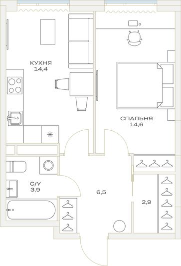 Продажа 1-комнатной квартиры 42,3 м², 14/23 этаж